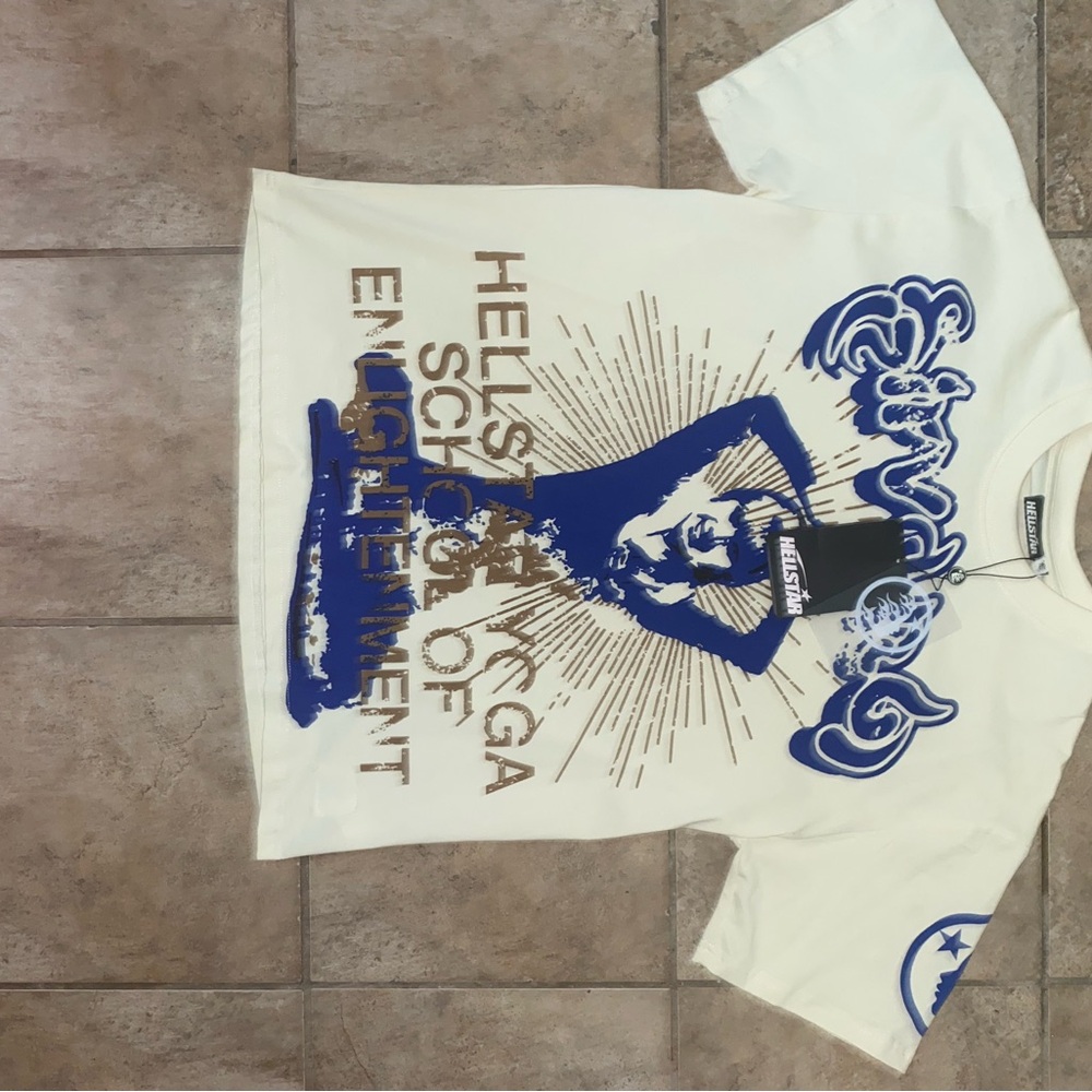 Affliction Kids Tee in White and Blue with Gold Accents